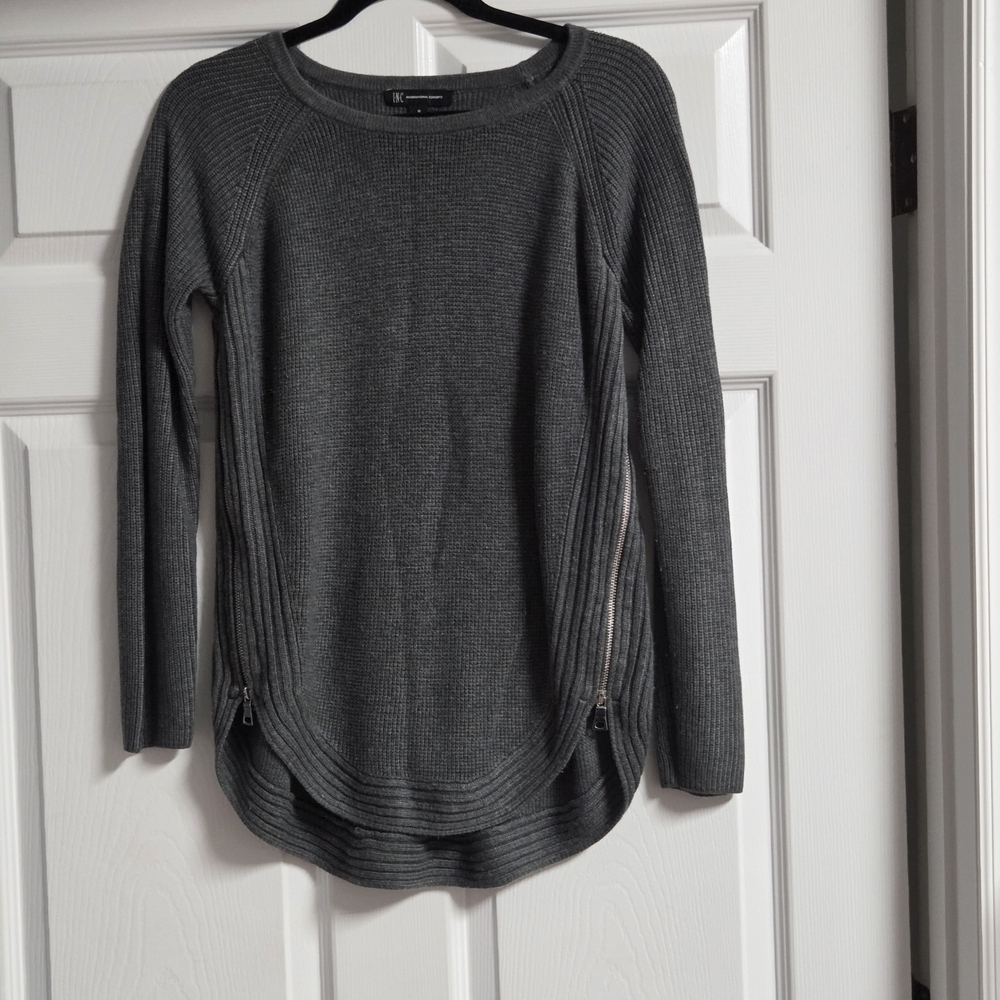 INC International Concepts Charcoal Knit Sweater With Side Zippers Size M - Picture 5 of 7